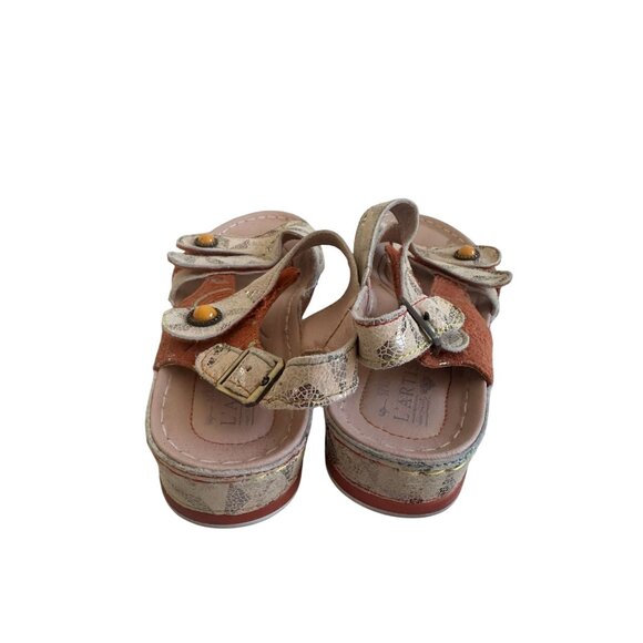 L'ARTISTE Orange Patterned Flat Sandals Size 9 / 39 - Picture 4 of 7